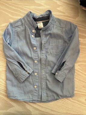 H&M Light Blue Boys' Mandarin Collar Button-Down Shirt